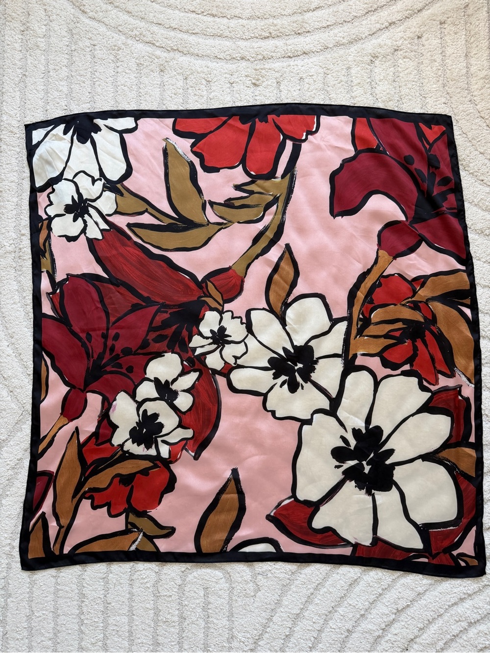 Floral Pink Square Scarf Accent - Pink, Red, White